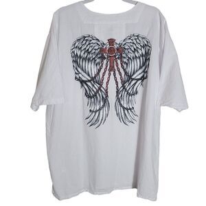 Blanco Men's size XXXL Peru Lace Up‎ Angel Wing graphic print Cotton Shirt Top